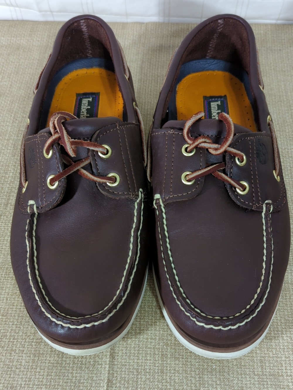 Timberland Men's Dark Brown Leather Boat Shoes with Contrast Stitching